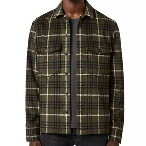 AllSaints Men's Berthold Olive Plaid Overshirt Shacket SIZE XXL